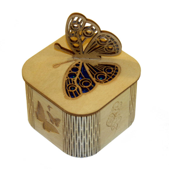 Wooden laser cut & engraved box with a butterfly design