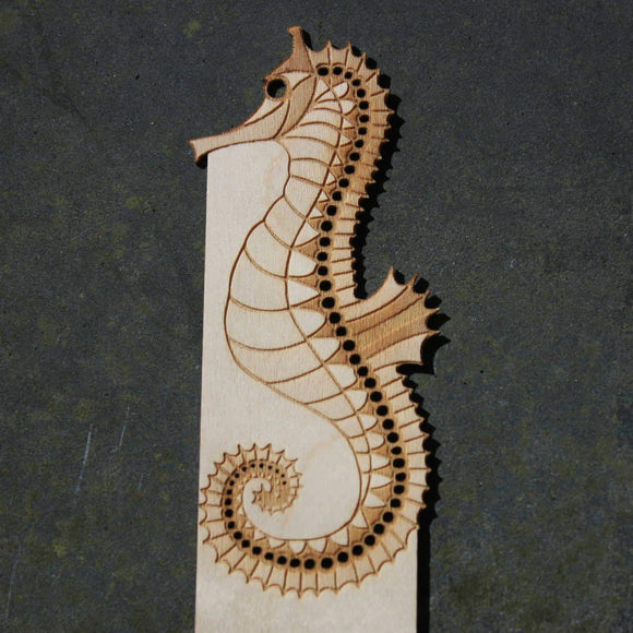 image of a JImagination Creations wooden bookmark with a seahorse design