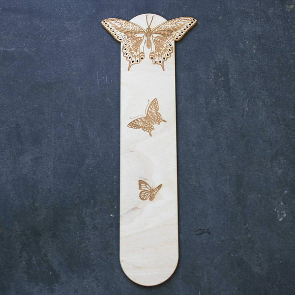 Wooden bookmark with a butterfly design