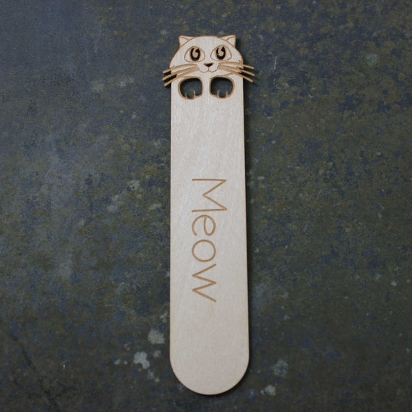 Wooden bookmark with a cat head design