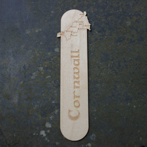 Wooden bookmark with a Cornwall map design