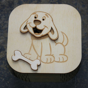Wooden laser cut & engraved box with a dog design