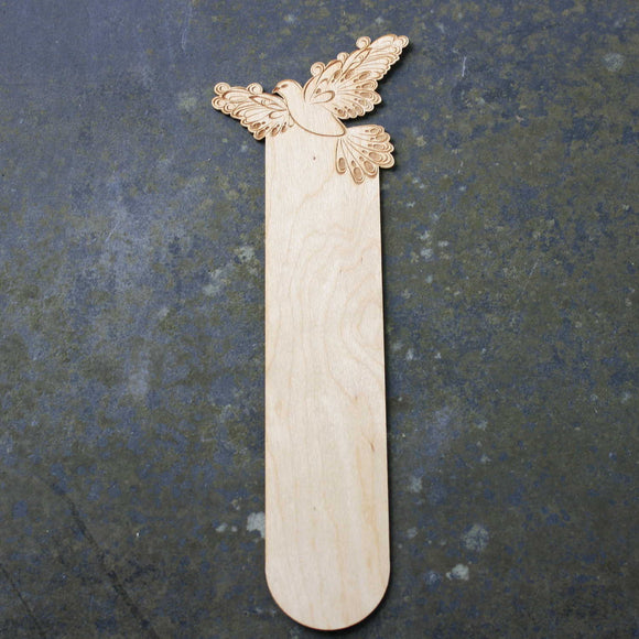 Wooden bookmark with a dove design