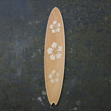 Wooden bookmark of a surfboard with a flower design