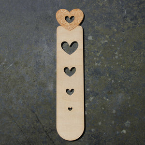 Wooden bookmark with a hearts design