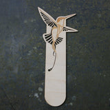 Wooden bookmark with a hummingbird design