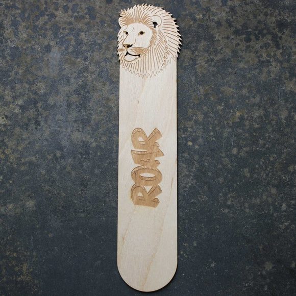 Wooden bookmark with a lions head design