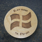 Wooden coaster with a Kernow St. Piran's flag design