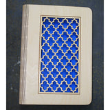 wooden note book cover with a moroccan lattice design