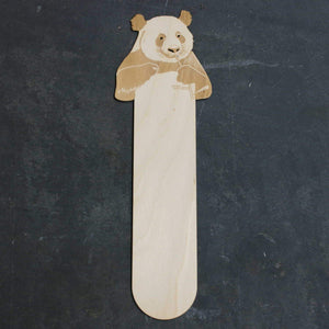 Wooden bookmark with a panda bear eating bamboo design