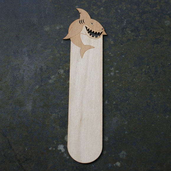 Wooden bookmark with a shark design