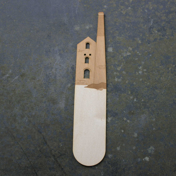 Wooden bookmark with a tin mine design