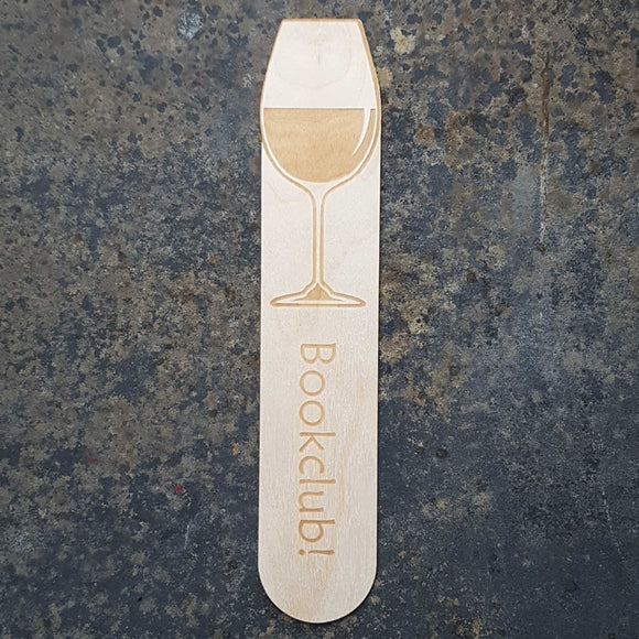 bookclub wooden bookmark with a wine glass design
