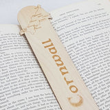 Cornwall map bookmark shown being used in a book