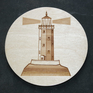 Wooden coaster with a lighthouse design