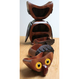 Wooden owl jewellery box in utile and wenge with 3 drawers