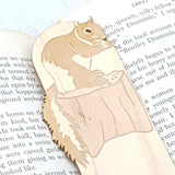 Close up of the detail on the squirrel wooden bookmark