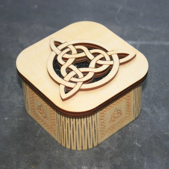 Wooden laser cut & engraved box with a Celtic tri-knot design