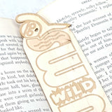 close up of detail on the wild swimmer wooden bookmark